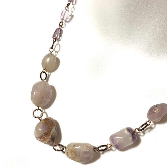 Rustic Amethyst Tumbled Stone Necklace, Genuine Gemstone + Copper Chain - Picture 6 of 15